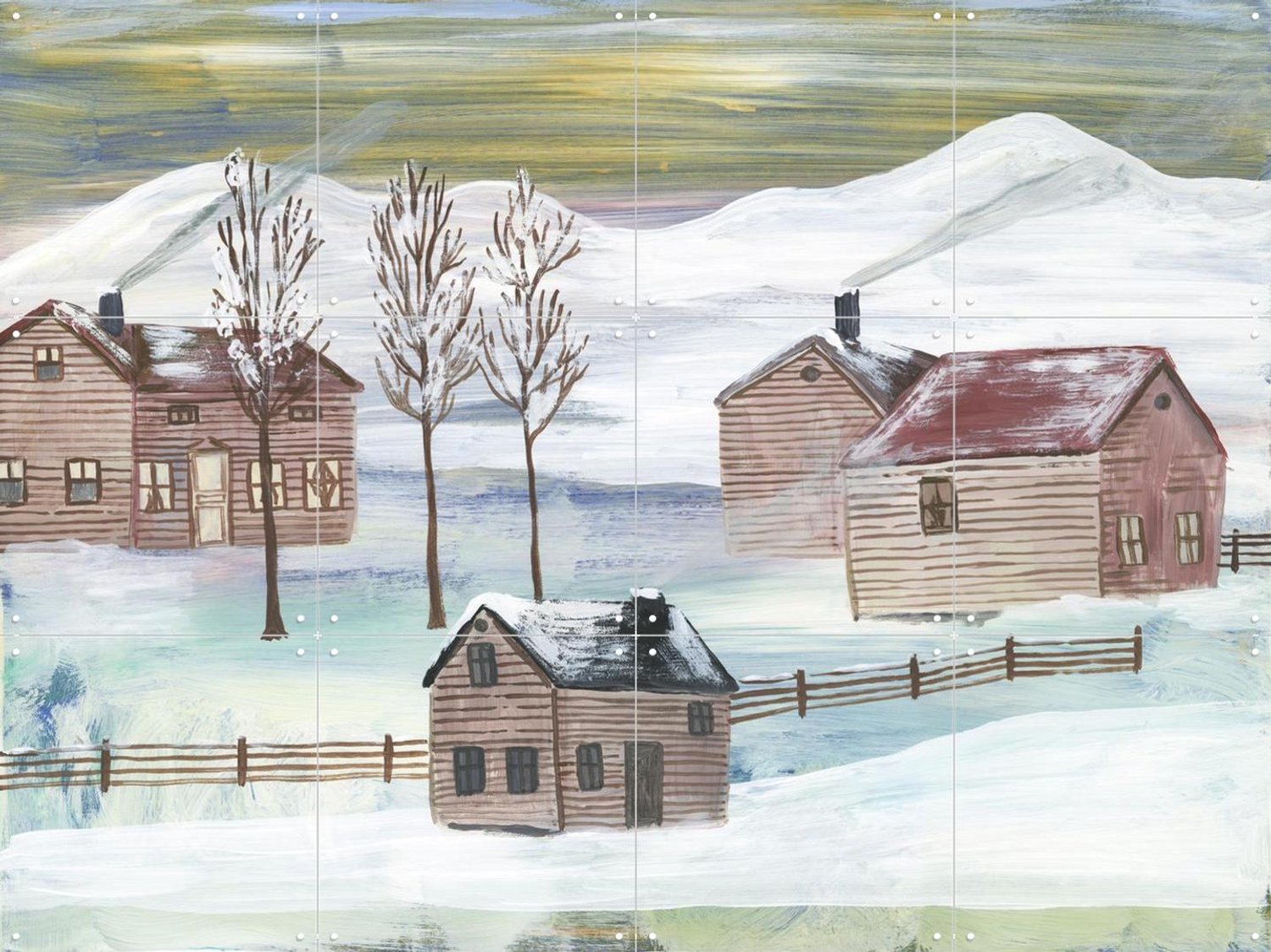IXXI Dans La Campagne En Hiver, Nathalie Lété - 80 x 60 cm - Grote wanddecoratie en posters - Schilderijen, Gang, Woonkamer, Sneeuw, Winter Wit