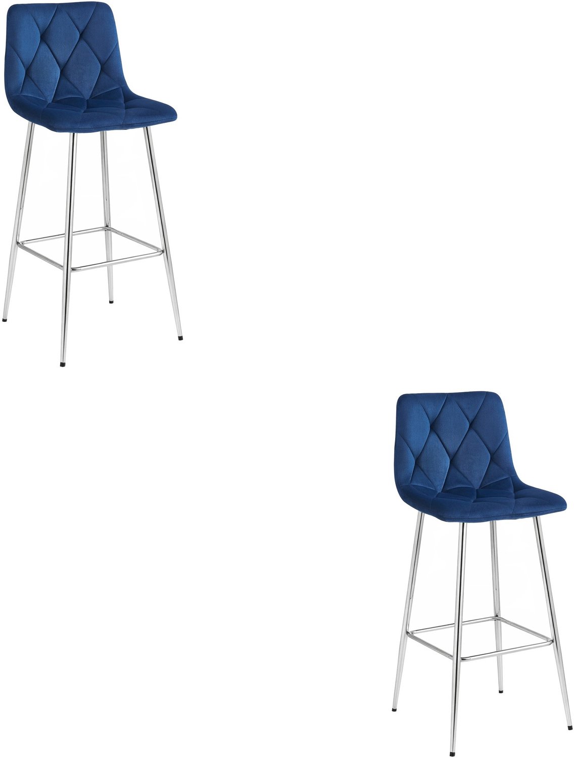 LEOBERT Set van 2 Barkrukken NADO – Marineblauw Velvet / Fluweel – Gestoffeerde Barstoelen met Rugleuning en Voetsteun – Verchroomde Metalen Poten – Modern Design – Voor Keukeneiland, Keuken, Bartafel en Thuisbar