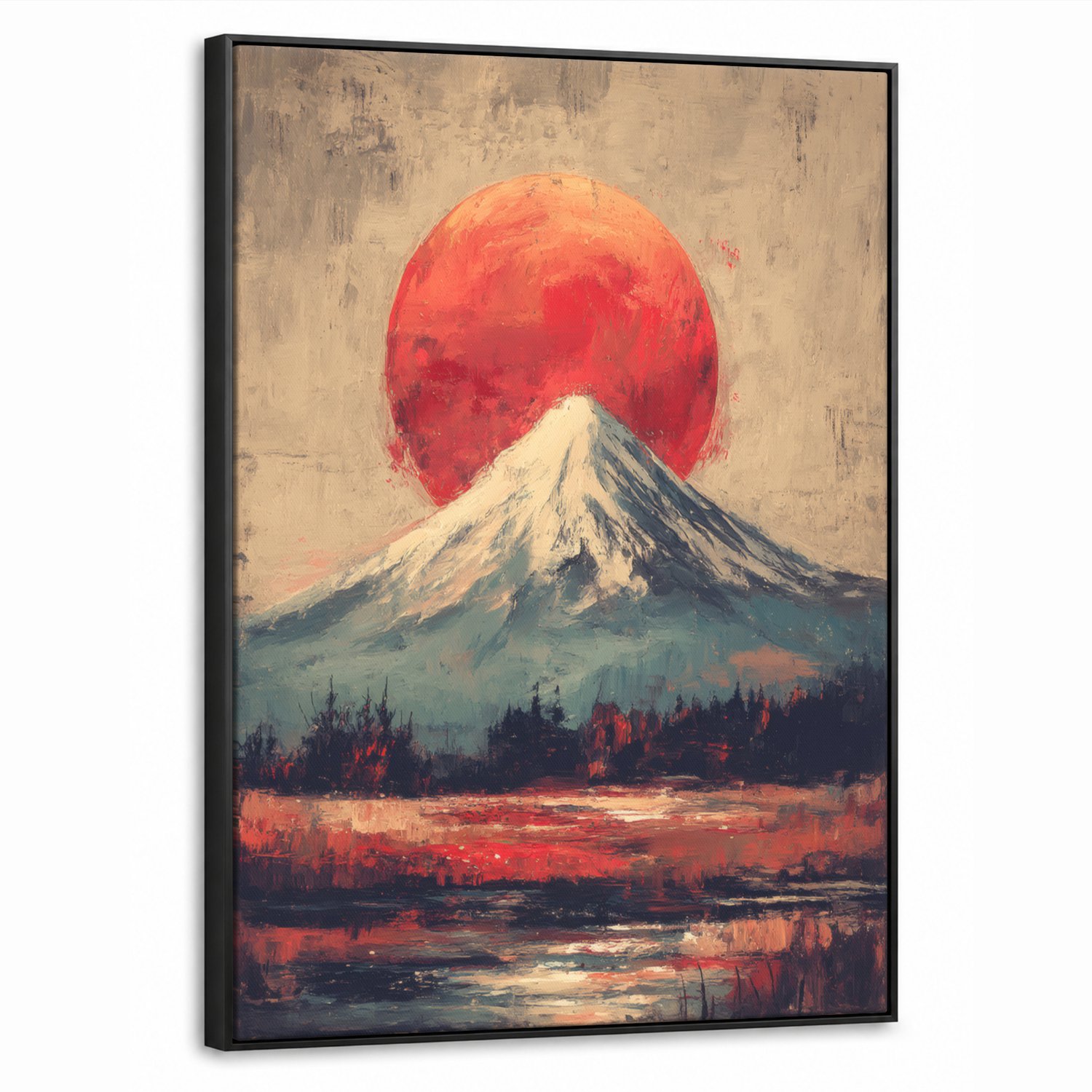 Canvas Schilderij met Baklijst 60x80cm - Bergtop - Sneeuw - Zon - Muurdecoratie woonkamer - Slaapkamer decoratie - Kamer accessoires - Schilderijen op canvas met lijst