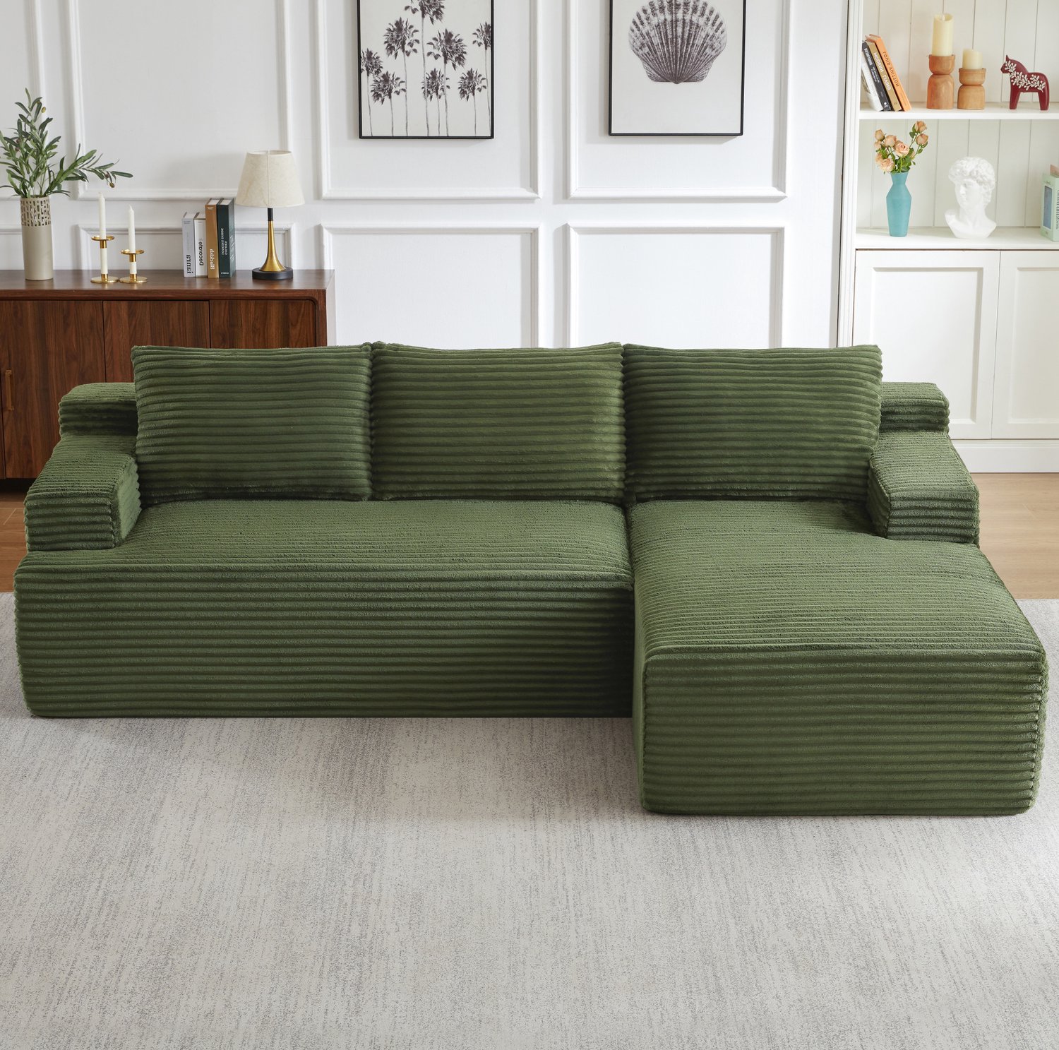 MODENUIT Hoekbank 238 x 190 x 66 cm - Modulaire Slaapbank - Woonkamer En Logeerkamer - Ribfluweel - Groen