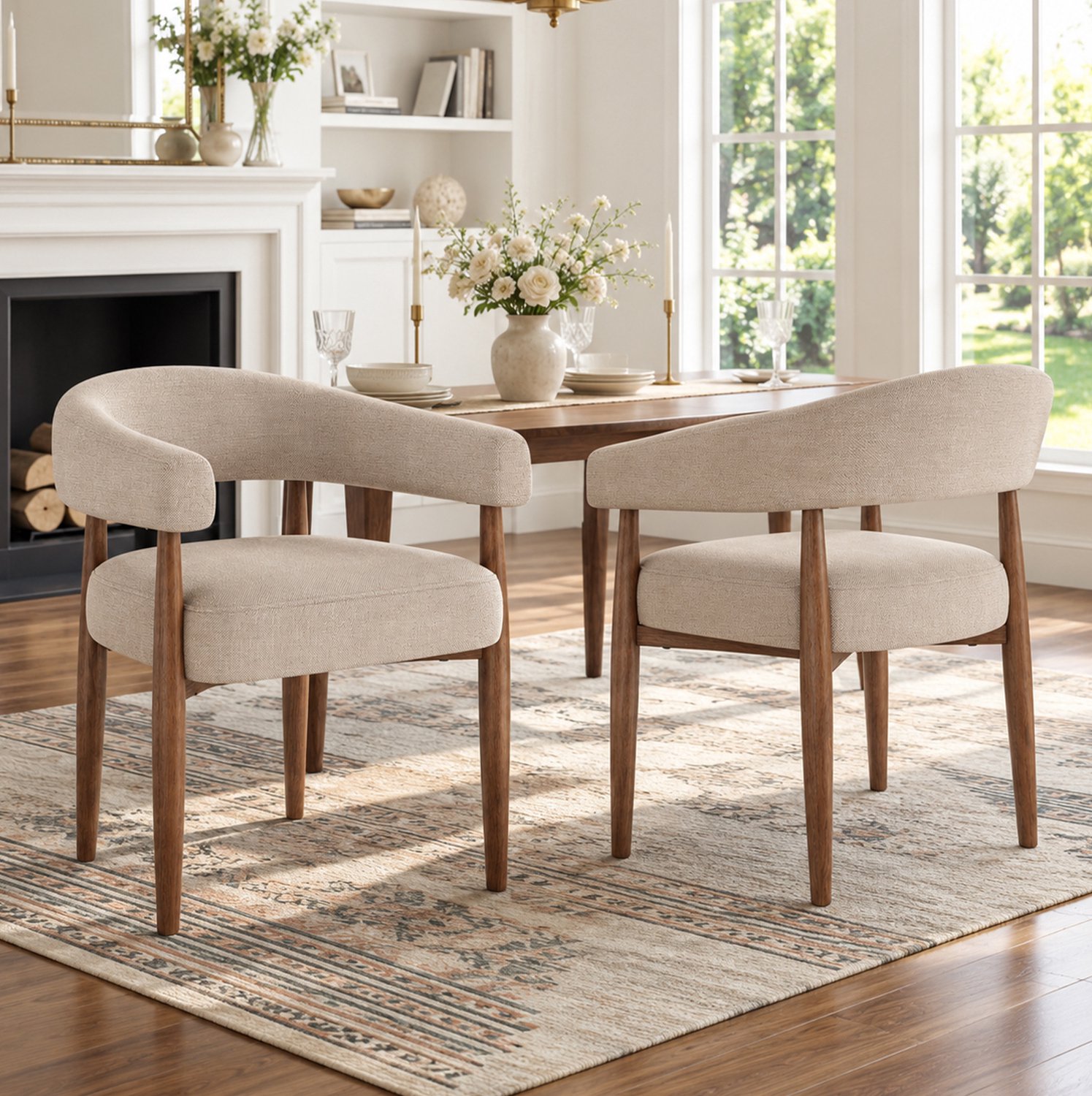 DESMIU Eetkamerstoelen 60 x 59 x 75 cm - Set van 2 met Armleuningen en Zachte Zitting - Voor Eetkamer en Woonkamer - Metaal en Chenille - Taupe