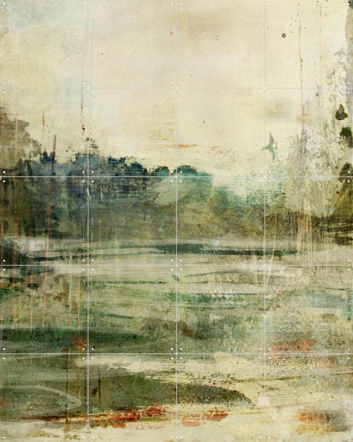 IXXI Green Lake, RAR Kramer - 80 x 100 cm - Grote wanddecoratie en posters - Aquarel, Kwaststreken, Abstract, Gemengde Technieken, Woonkamer, Gang Groen