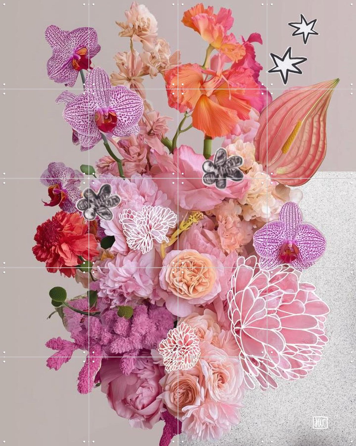 IXXI Petal Field, Henriette Visscher - 80 x 100 cm - Grote wanddecoratie en posters - Kleurrijk, Gemengde Technieken, Woonkamer, Slaapkamer, Boeket Roze
