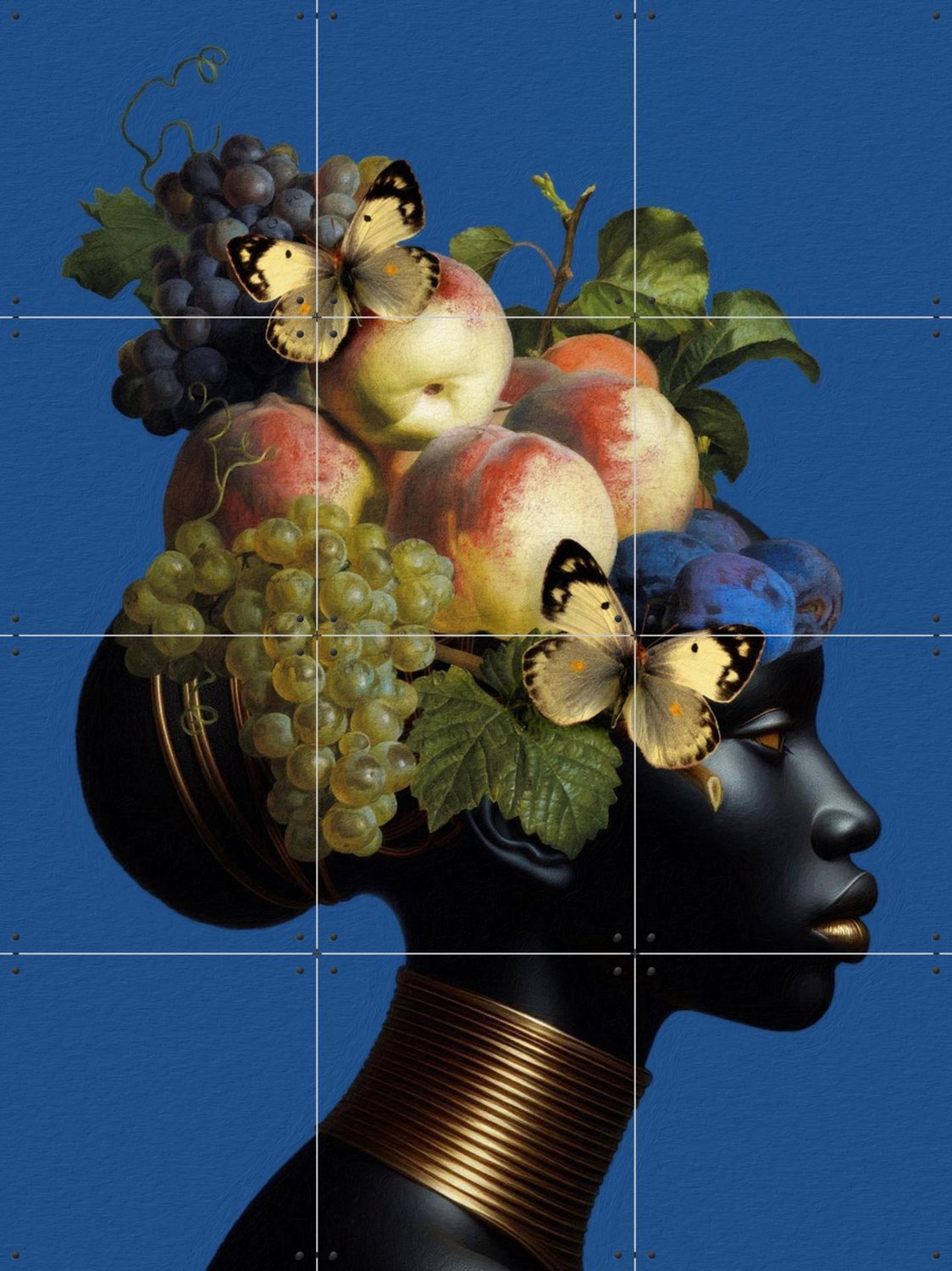 IXXI Gold And Fruit, Marja van den Hurk - 60 x 80 cm - Grote wanddecoratie en posters - Gemengde Technieken, Modern, Surrealisme, Digitale Kunst Blauw