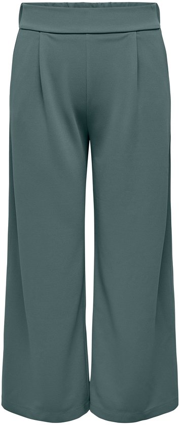 Groene broek met wijde pijpen en een elastische tailleband.
