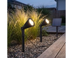 HOFTRONIC Bend duo - Solar Tuinspot - Zwart - Los zonnepaneel - IP65 Waterdicht - Schemerschakelaar - Tot 12 uur brandtijd - Ook als wandlamp te gebruiken