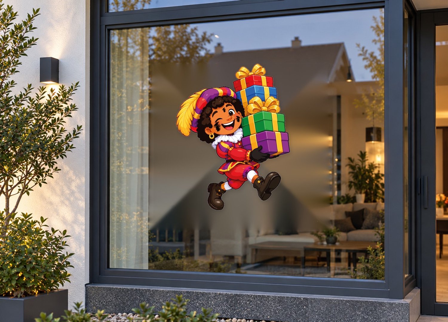 Sinterklaas Raamsticker - Statische Raamfolie Herbruikbaar - 50cm Breed - Hoogwaardige PVC-folie - Watervast - Weerbestendig - Verplaatsbaar - Variant 9