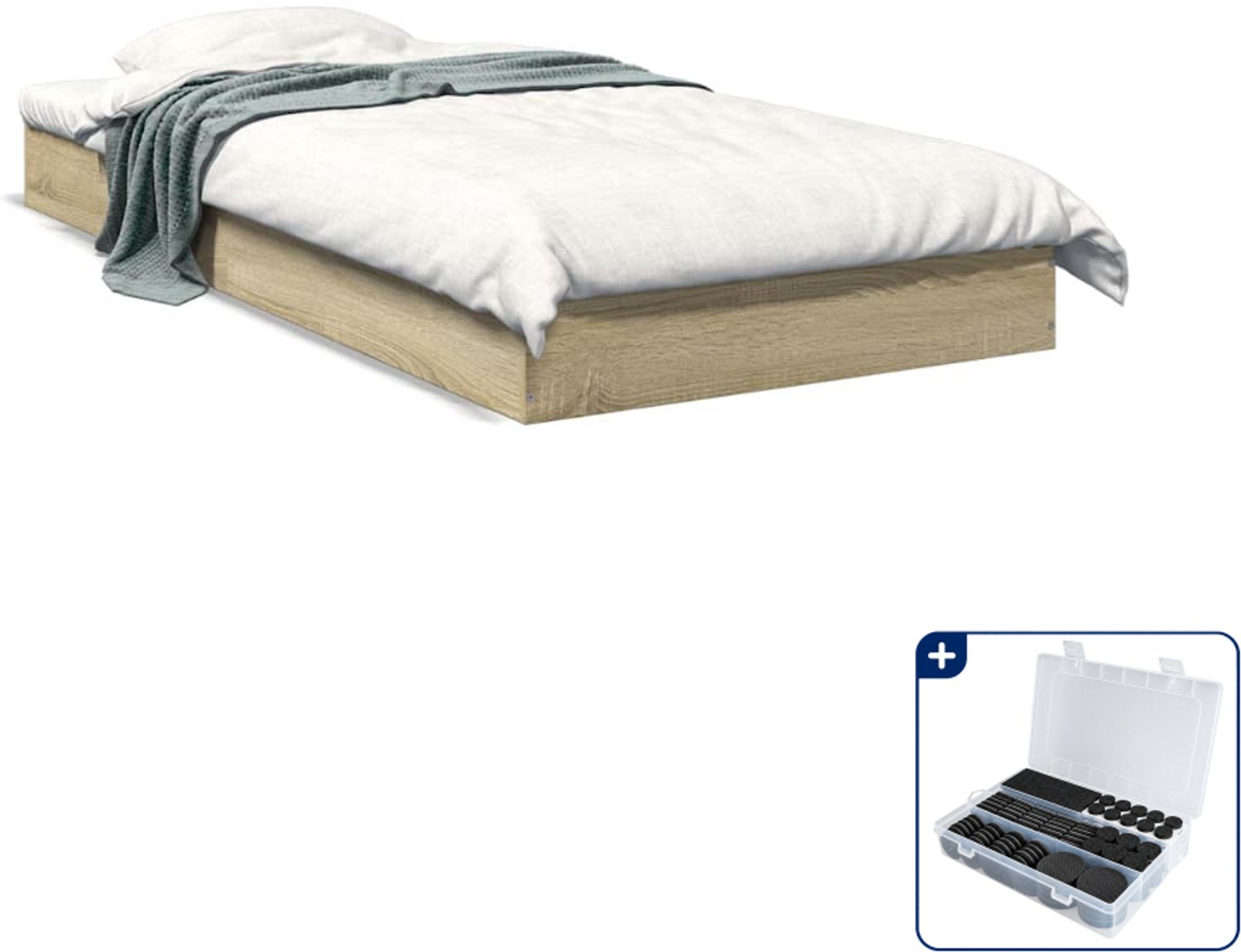 vidaXL bedframe - 75 x 190 cm - sonoma eiken - Inclusief antikrasvilt 177-delig Bruin