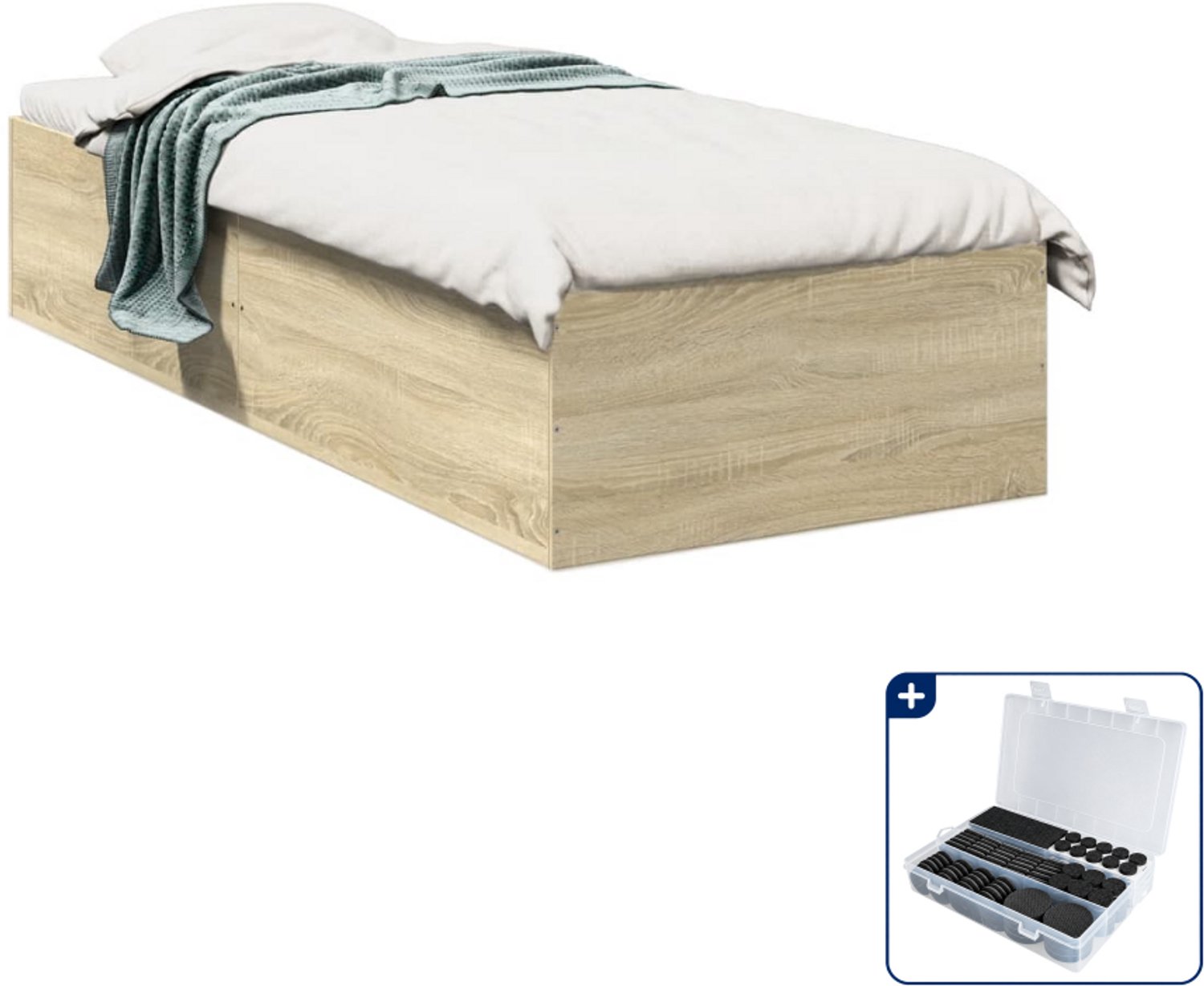 vidaXL bedframe - 75 x 190 cm - bewerkt hout - sonoma eiken - Inclusief antikrasvilt 177-delig Bruin