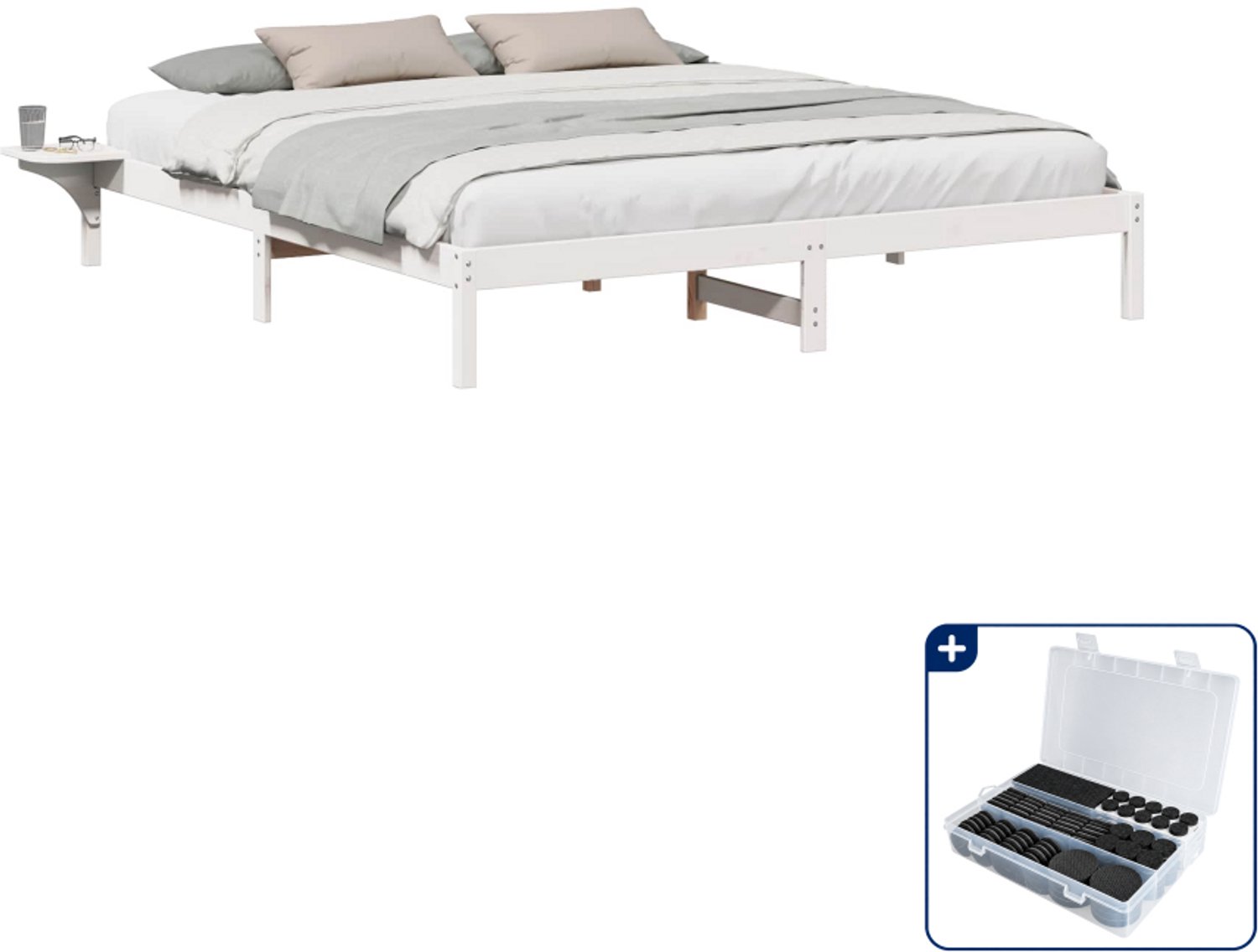 vidaXL Bedframe - Kingsize - 180 x 200 cm - wit - Inclusief antikrasvilt 177-delig