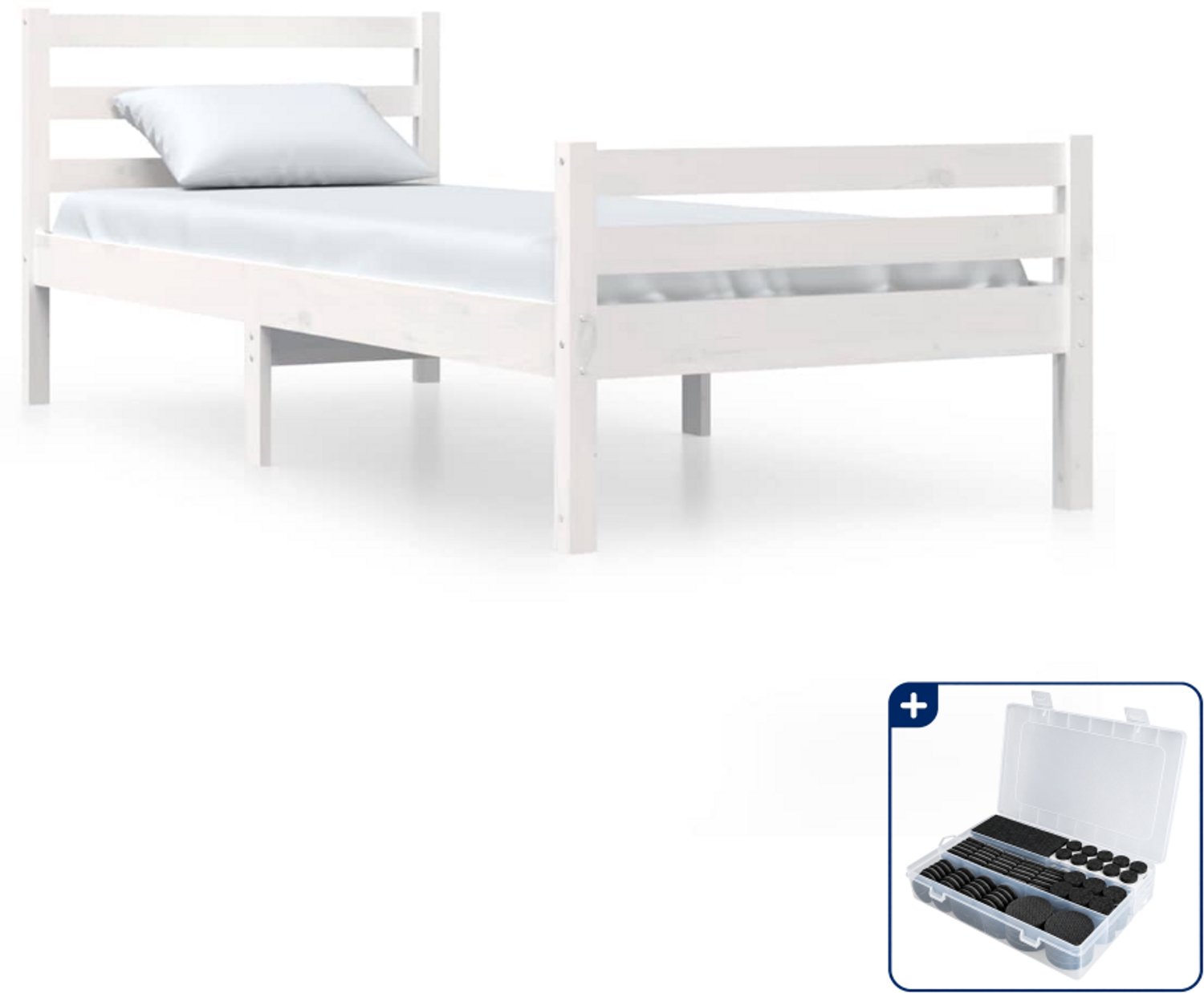 vidaXL bedframe - 100 x 200 cm - massief grenenhout - wit - Inclusief antikrasvilt 177-delig