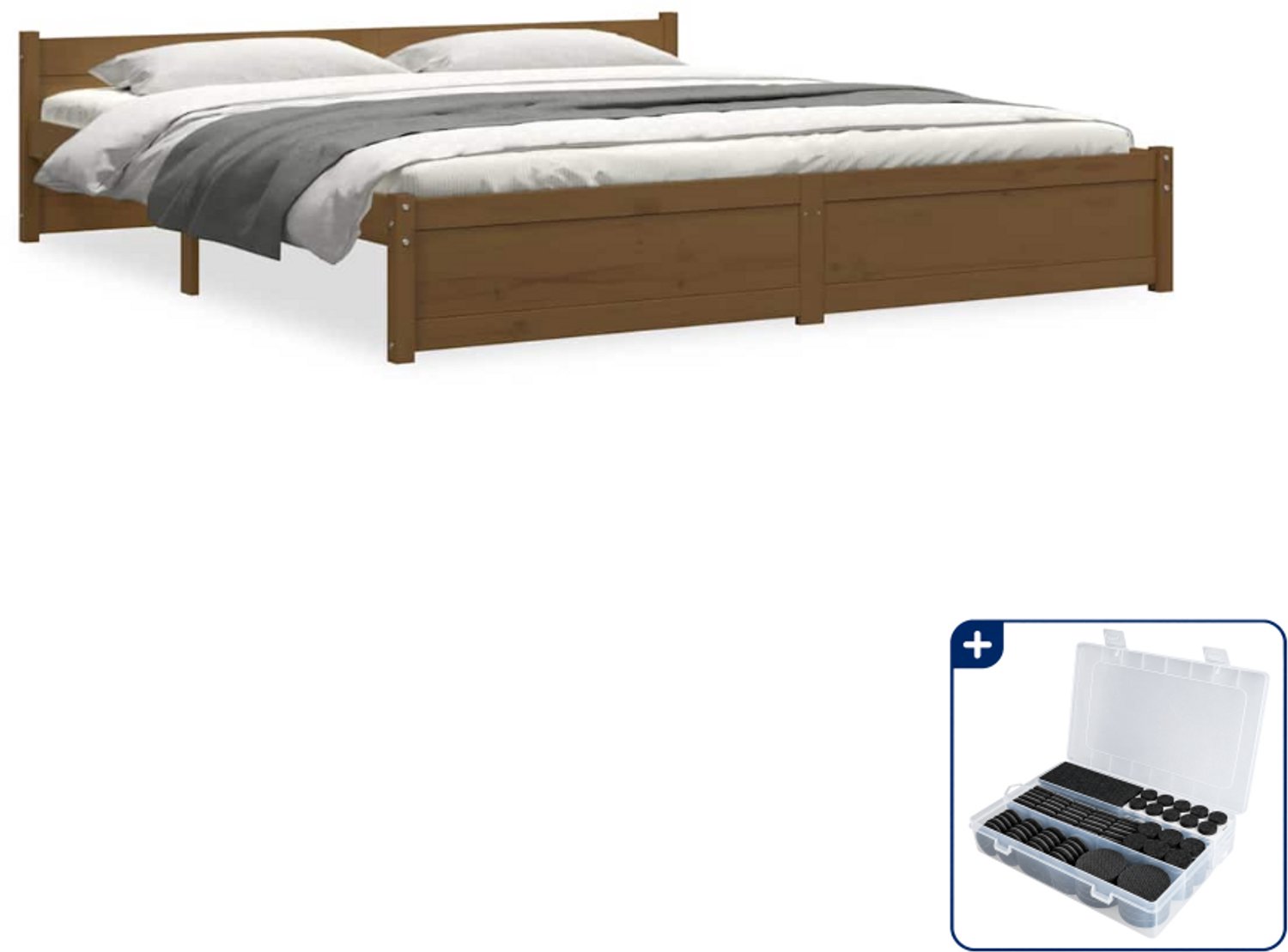vidaXL Bedframe - Super kingsize - 200 x 200 cm - honingbruin - Inclusief antikrasvilt 177-delig