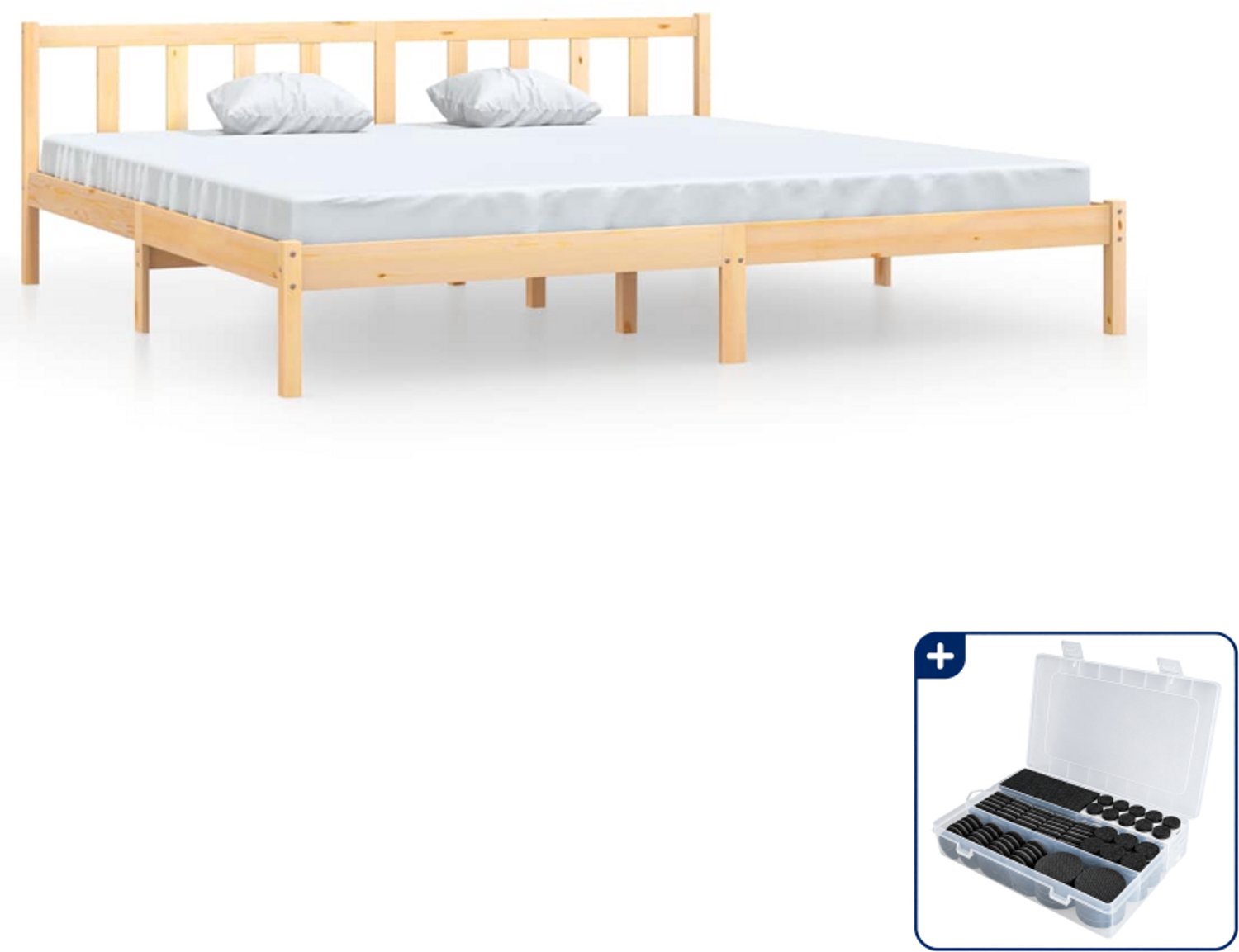 vidaXL bedframe - Kingsize - 180 x 200 cm - massief grenenhout - Inclusief antikrasvilt 177-delig Bruin