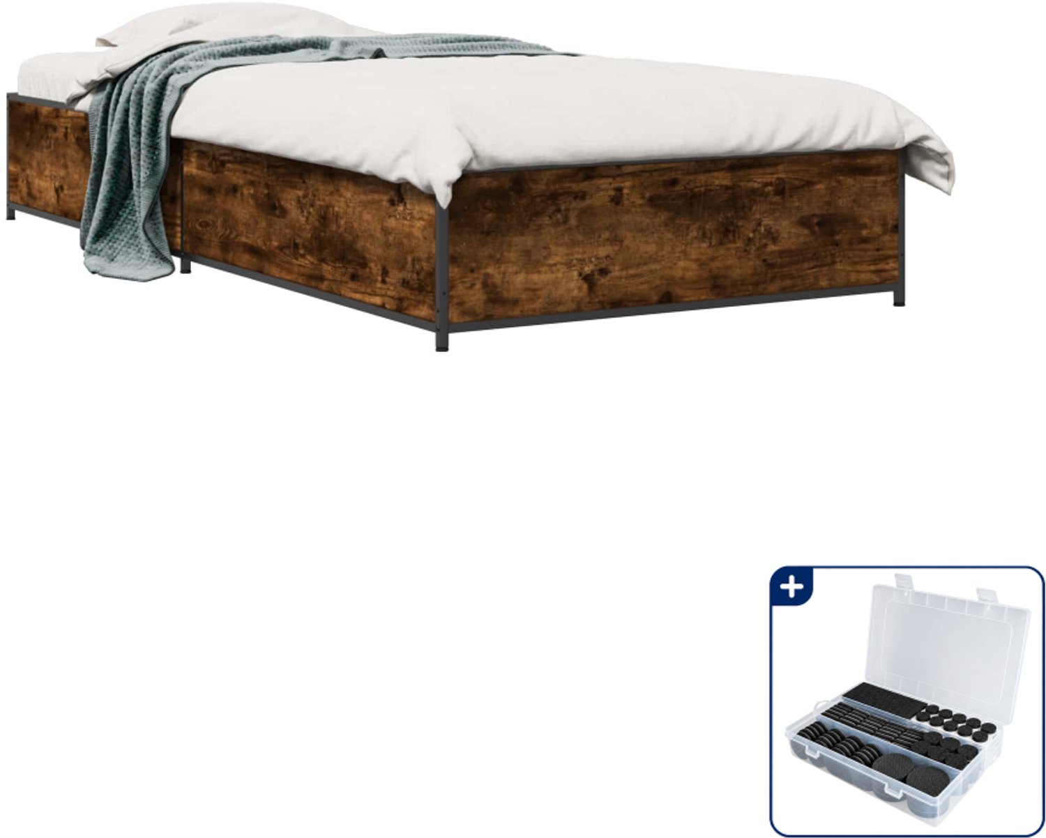 vidaXL bedframe - 80 x 200 cm - bewerkt hout - gerookt eiken - Inclusief antikrasvilt 177-delig Bruin