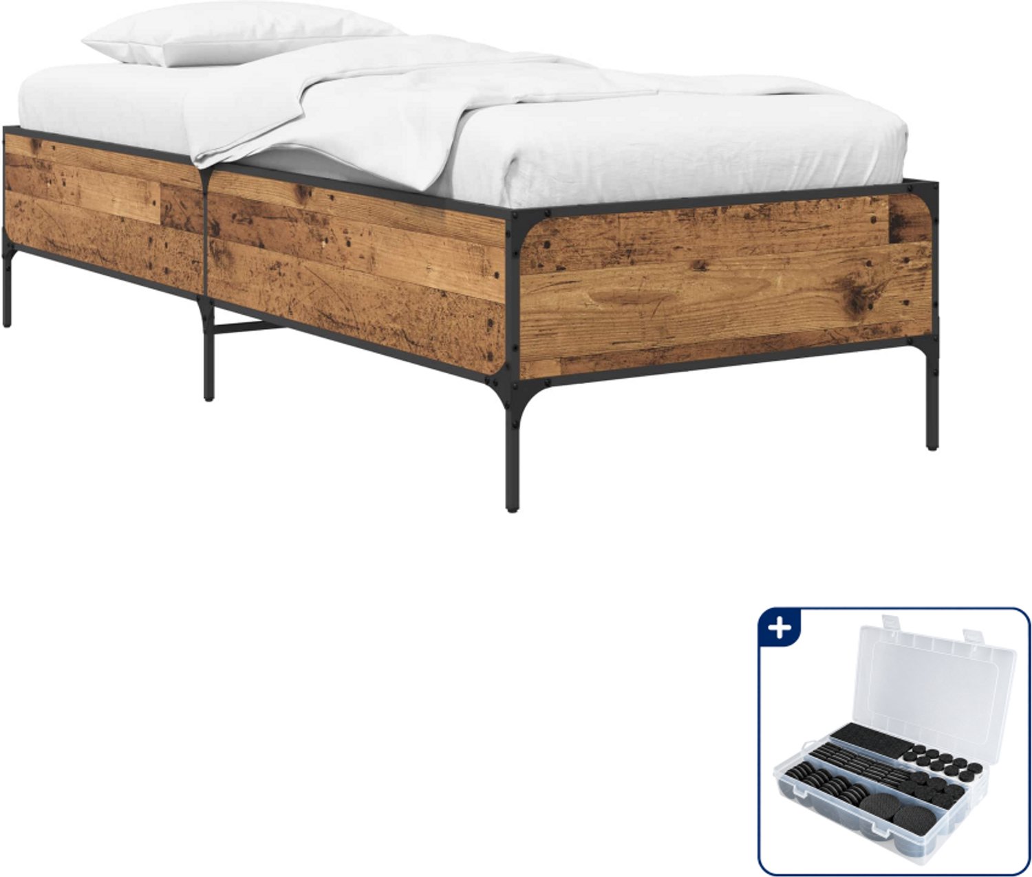 vidaXL bedframe - 80 x 200 cm - bewerkt hout - oud hout - Inclusief antikrasvilt 177-delig Bruin