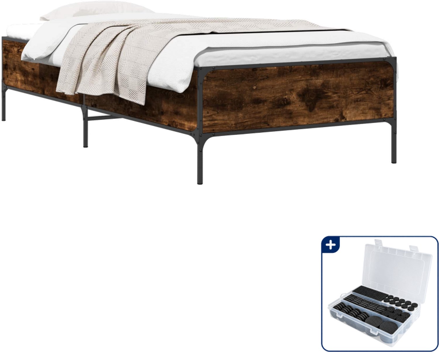 vidaXL bedframe - 80 x 200 cm - bewerkt hout - rook eik - Inclusief antikrasvilt 177-delig Bruin