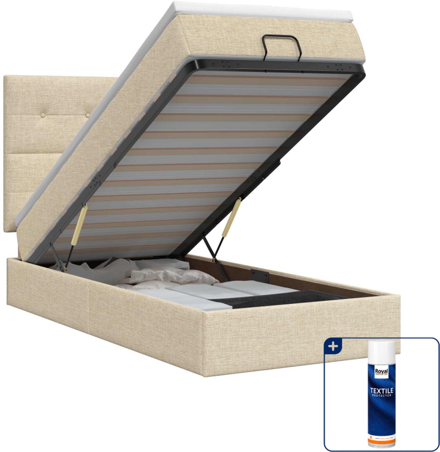 vidaXL ottoman bed met matras - 90 x 200 cm - crèmekleurig - Inclusief textielbeschermer 500 ml