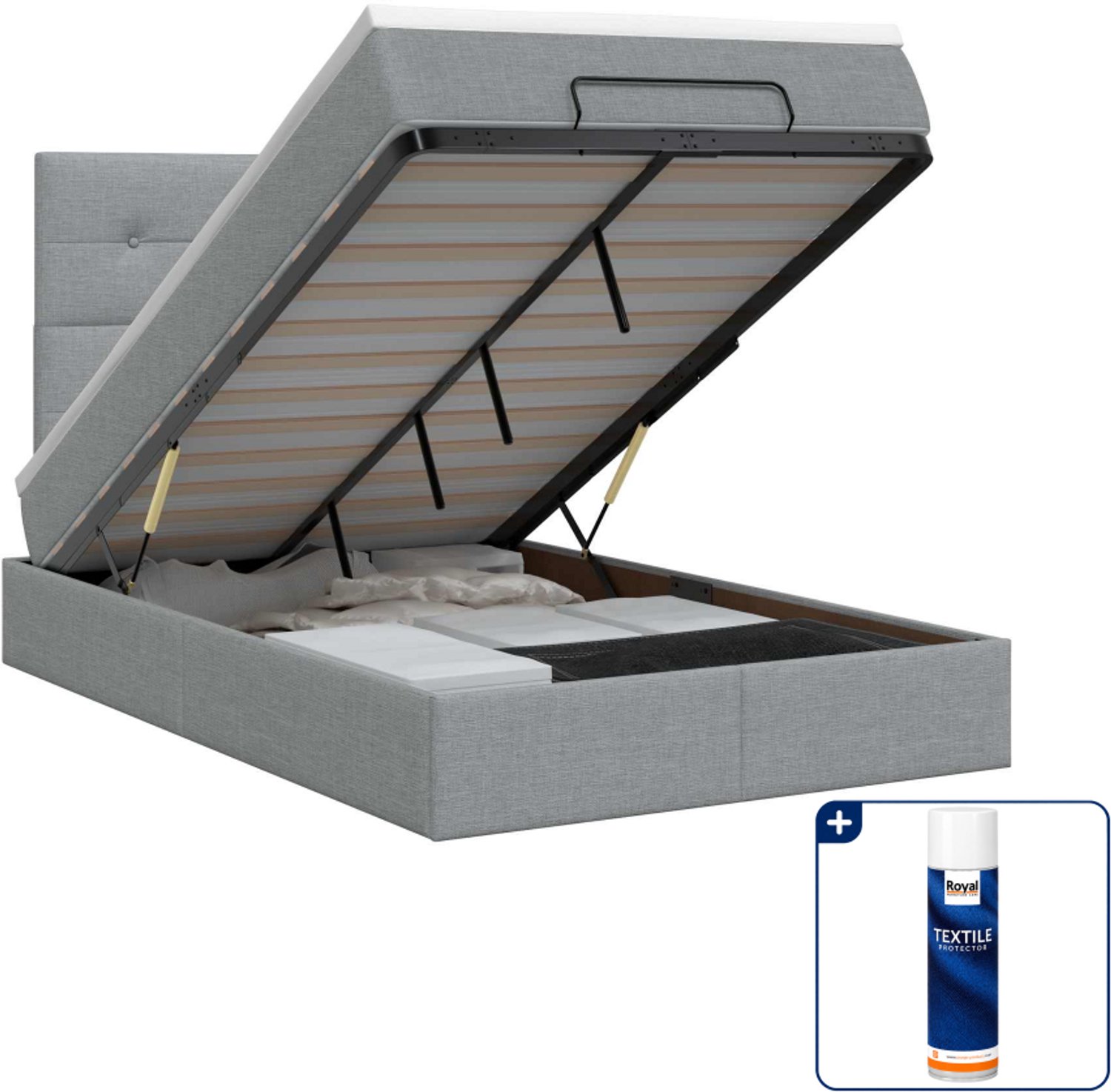 vidaXL ottoman bed met matras - 120 x 200 cm - lichtgrijs - Inclusief textielbeschermer 500 ml