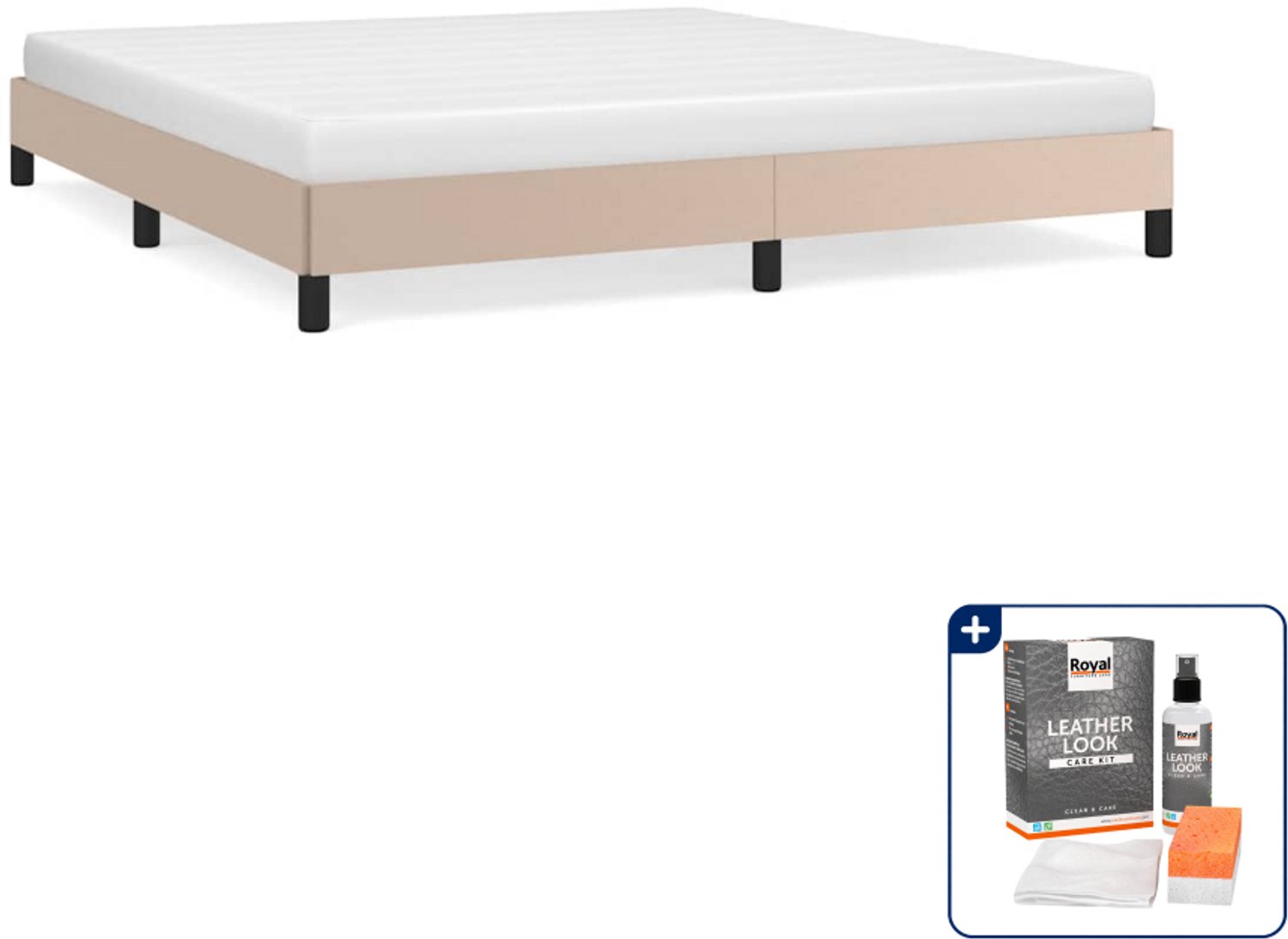 vidaXL Kingsize bedframe - 180 x 200 cm - cappuccino - Inclusief onderhoudsset voor kunstleer 150 ml Bruin
