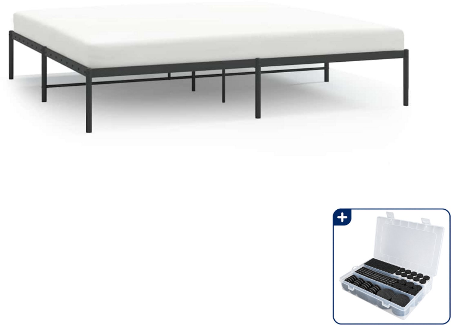 vidaXL bedframe - 193 x 203 cm - metaal - zwart - Inclusief antikrasvilt 177-delig