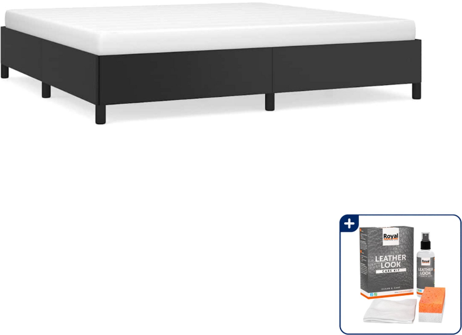 vidaXL bedframe - 200 x 200 cm - kunstleer - zwart - Inclusief onderhoudsset voor kunstleer 150 ml
