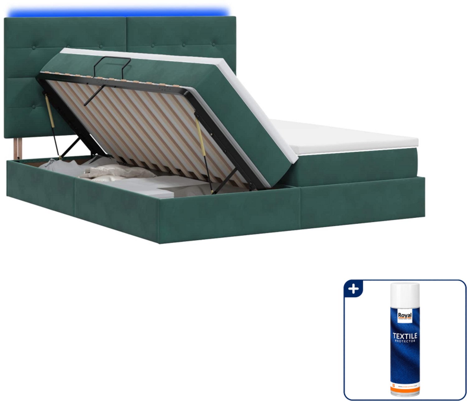 vidaXL led opslagbed met matras - 200 x 200 cm - donkergroen - Inclusief textielbeschermer 500 ml