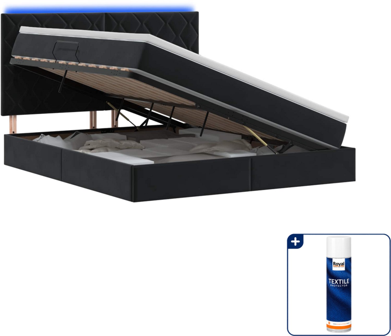 vidaXL queensize opbergbed met matras - 160 x 200 cm - zwart - Inclusief textielbeschermer 500 ml