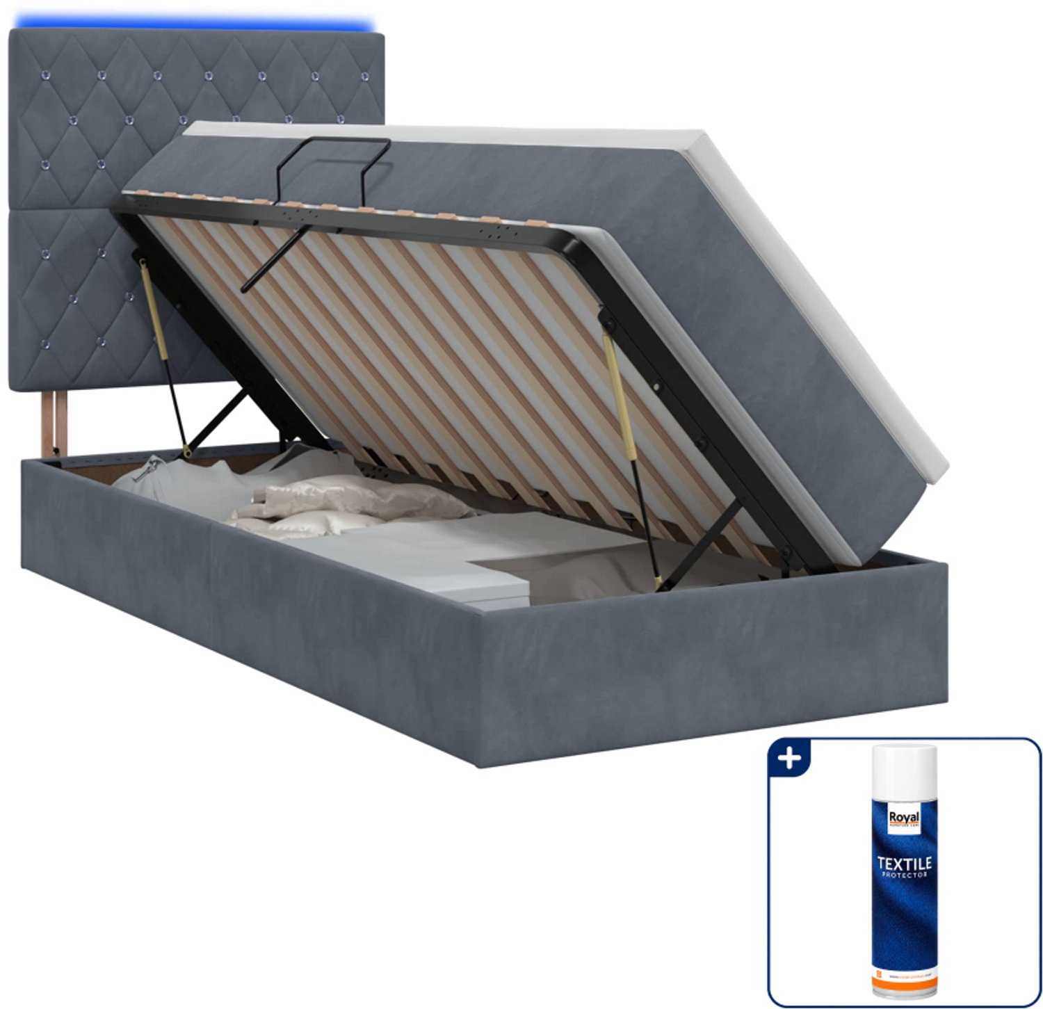 vidaXL led-opslagbed met matras - 90 x 200 cm - fluweel - donkergrijs - Inclusief textielbeschermer 500 ml Donker Grijn