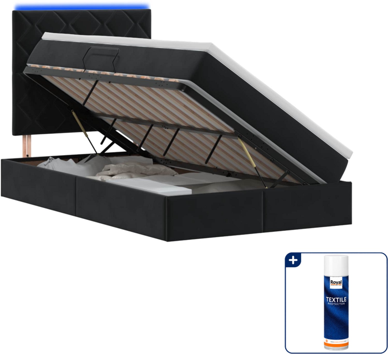 vidaXL led opslagbed met matras - 120 x 200 cm - fluweel - zwart - Inclusief textielbeschermer 500 ml