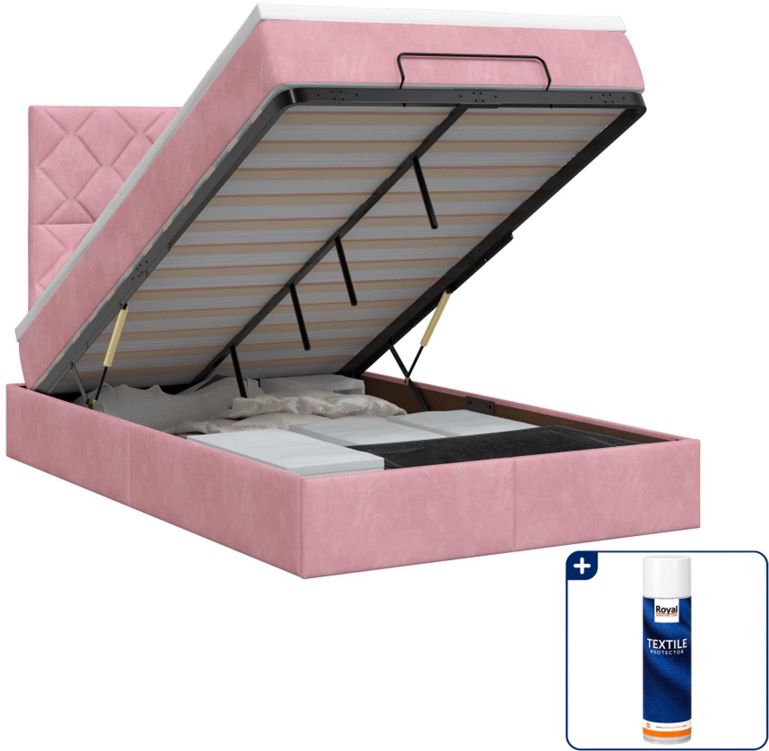 vidaXL ottoman bed met matras - 120 x 200 cm - fluweel - roze - Inclusief textielbeschermer 500 ml