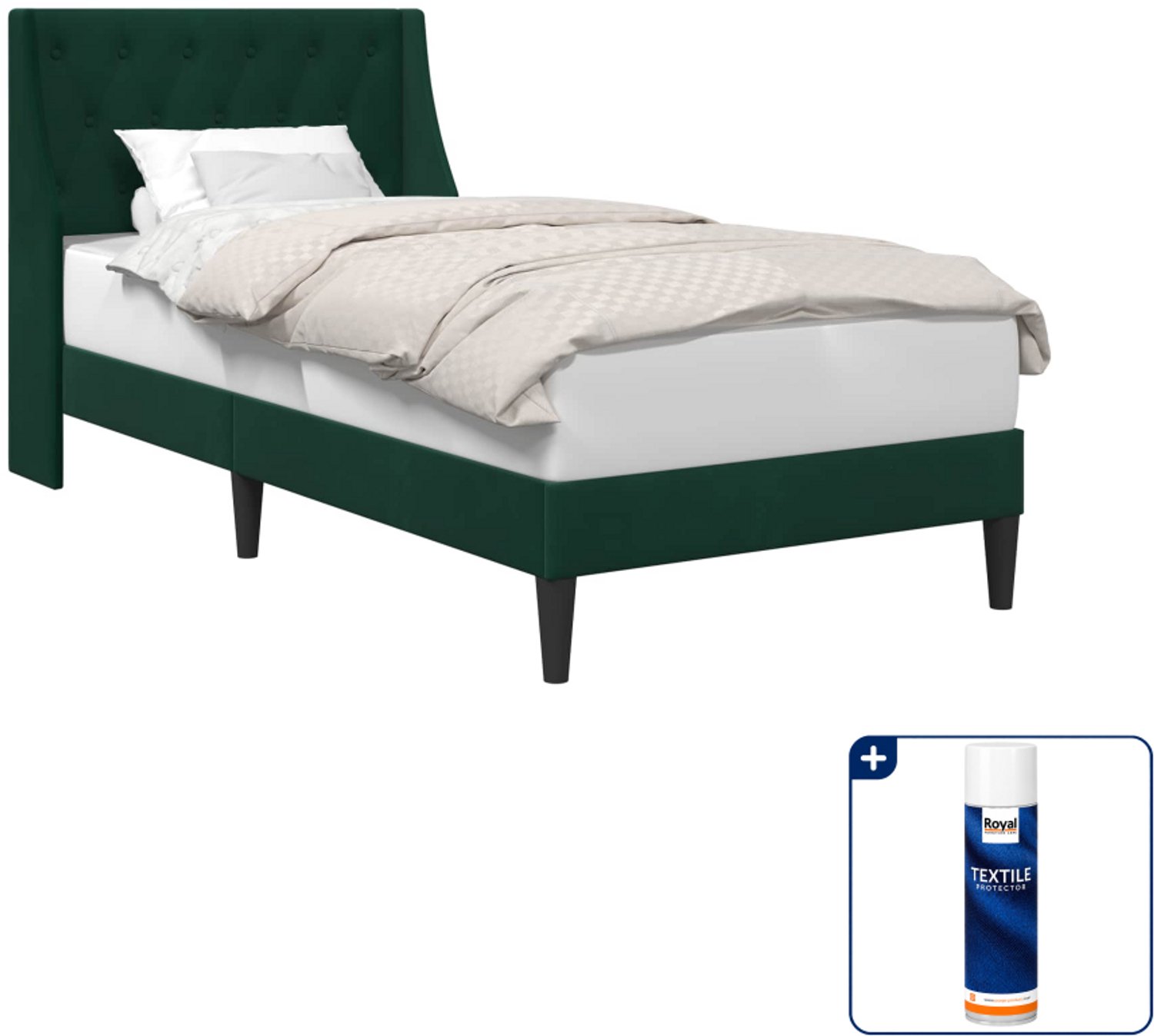 vidaXL bedframe - 80 x 200 cm - fluweel - donkergroen - Inclusief textielbeschermer 500 ml