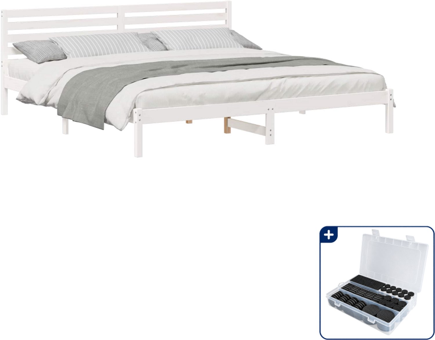 vidaXL bedframe - Super kingsize - 180 x 210 cm - massief grenenhout - wit - Inclusief antikrasvilt 177-delig
