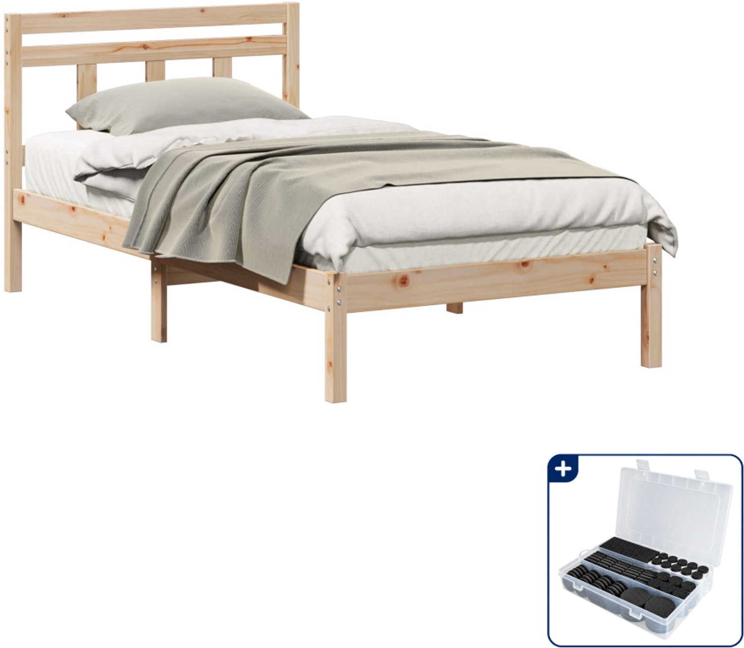vidaXL bedframe - 90 x 190 cm - massief grenenhout - bruin - Inclusief antikrasvilt 177-delig