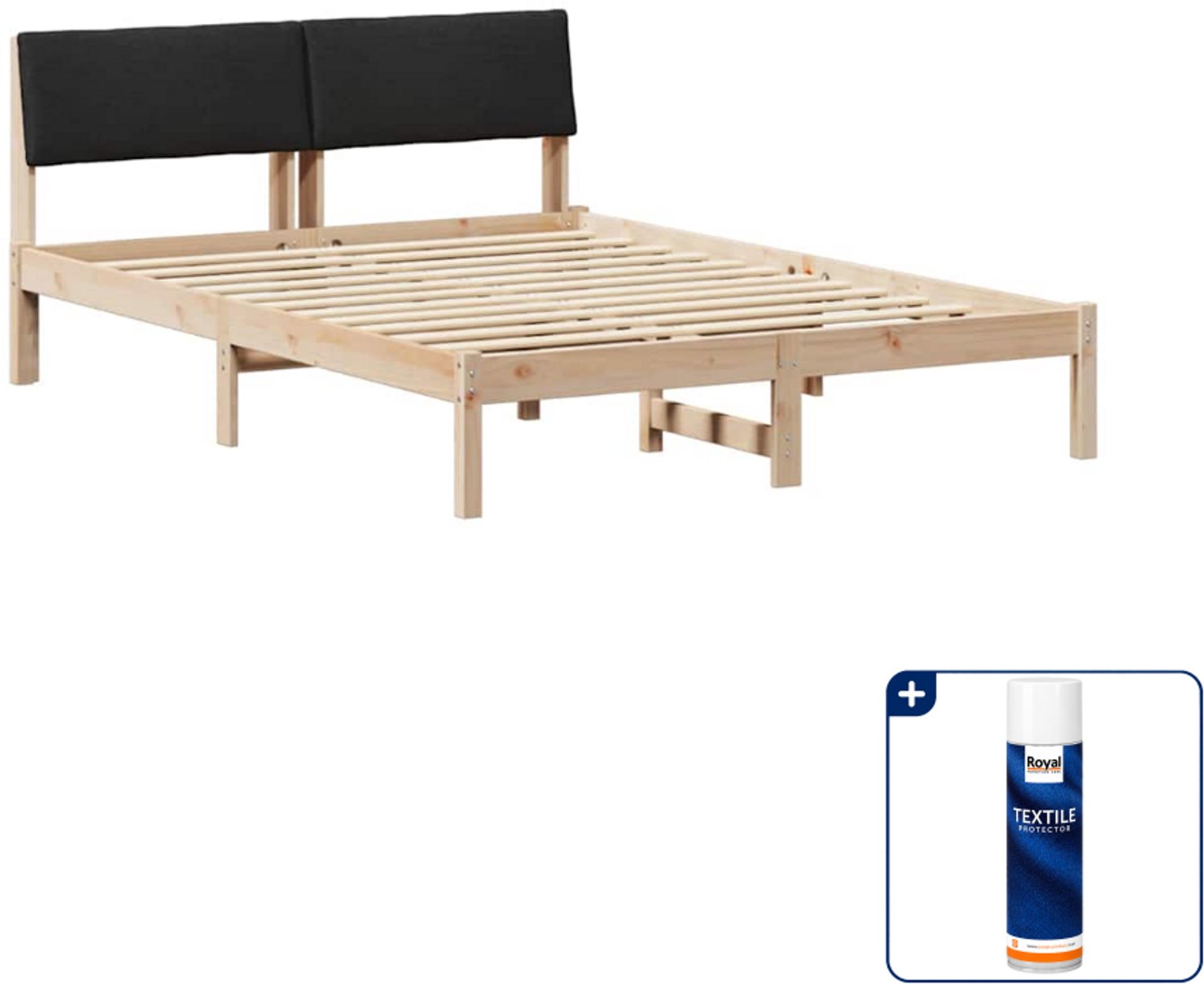 vidaXL Bedframe - 150 x 200 cm - massief grenenhout - bruin en zwart - Inclusief textielbeschermer 500 ml