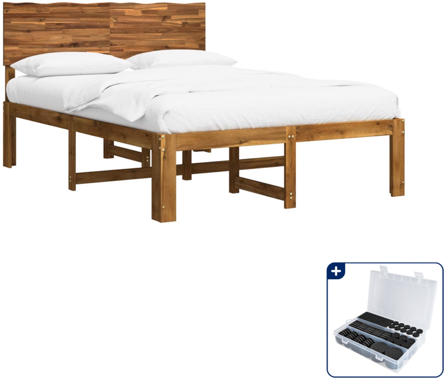 vidaXL bed ROSTOCK - 120 x 190 cm - massief acaciahout - naturel - Inclusief antikrasvilt 177-delig Bruin