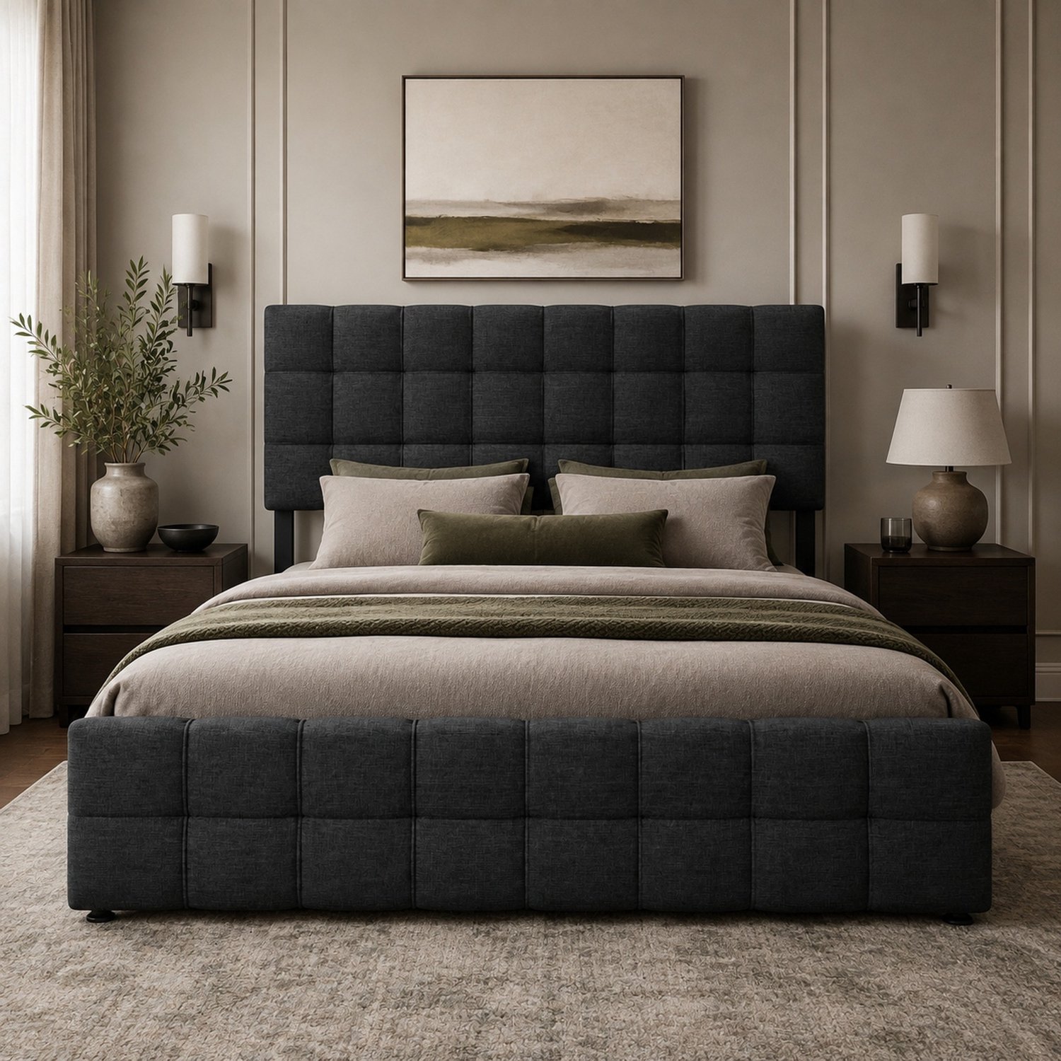 Maisentiel Gestoffeerd tweepersoonsbed 140 x 200 cm - 4 lades, verstelbaar hoofdeinde - zwart