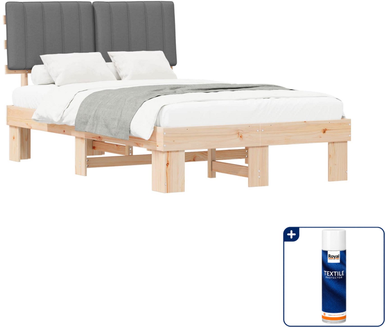 vidaXL bedframe - 120 x 190 cm - massief grenenhout - lichtgrijs - Inclusief textielbeschermer 500 ml