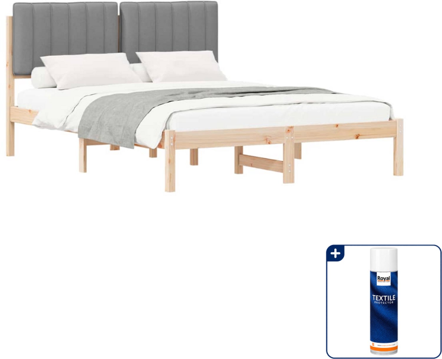 vidaXL bedframe - 135 x 190 cm - lichtgrijs - Inclusief textielbeschermer 500 ml