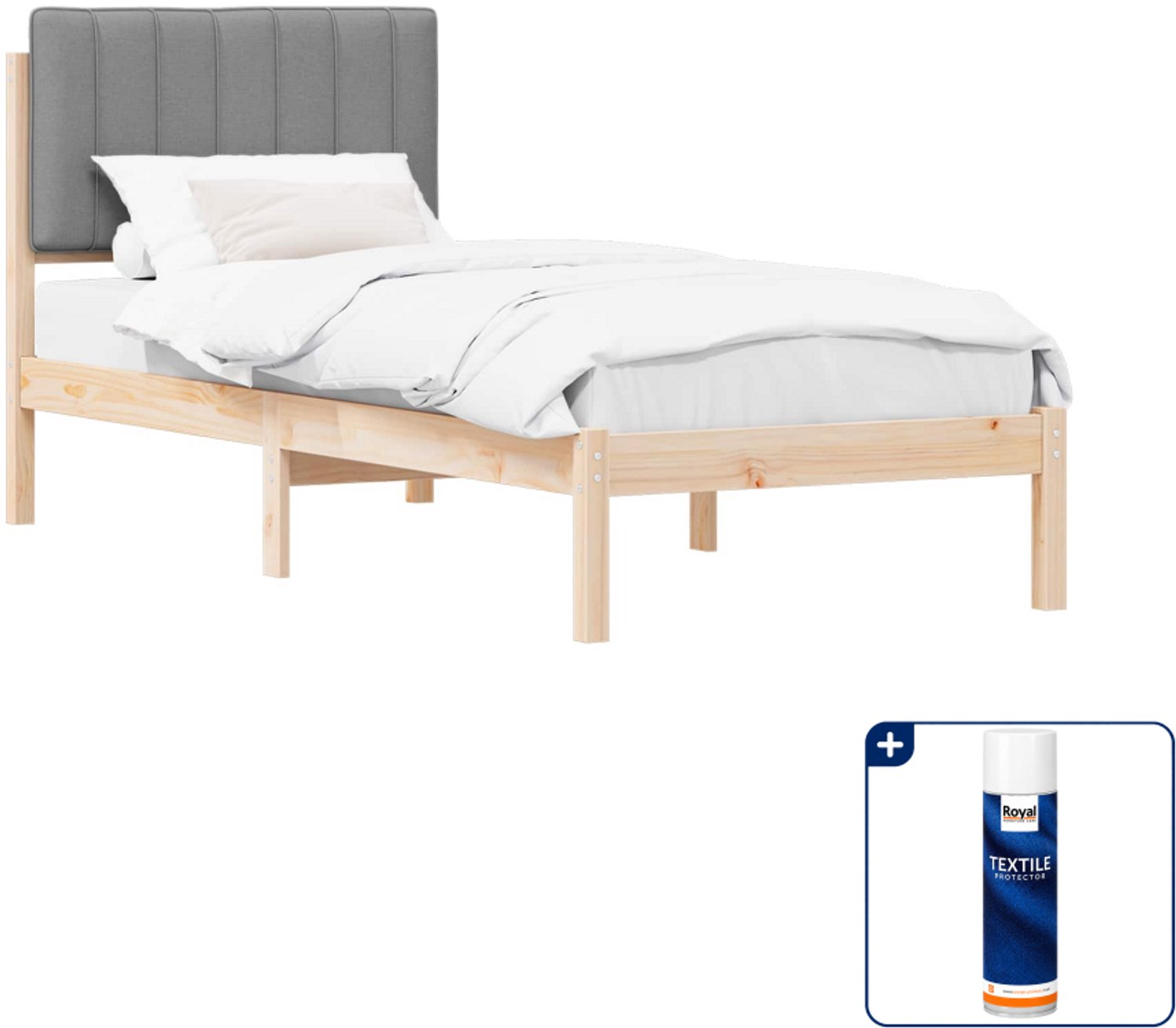 vidaXL bedframe - 80 x 200 cm - massief grenenhout - lichtgrijs - Inclusief textielbeschermer 500 ml