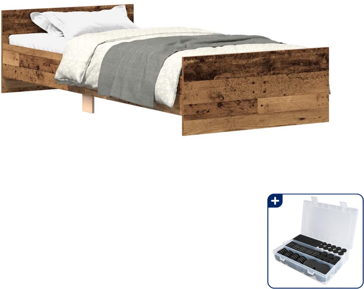 vidaXL bedframe - 100 x 200 cm - bewerkt hout - oud hout - Inclusief antikrasvilt 177-delig Bruin