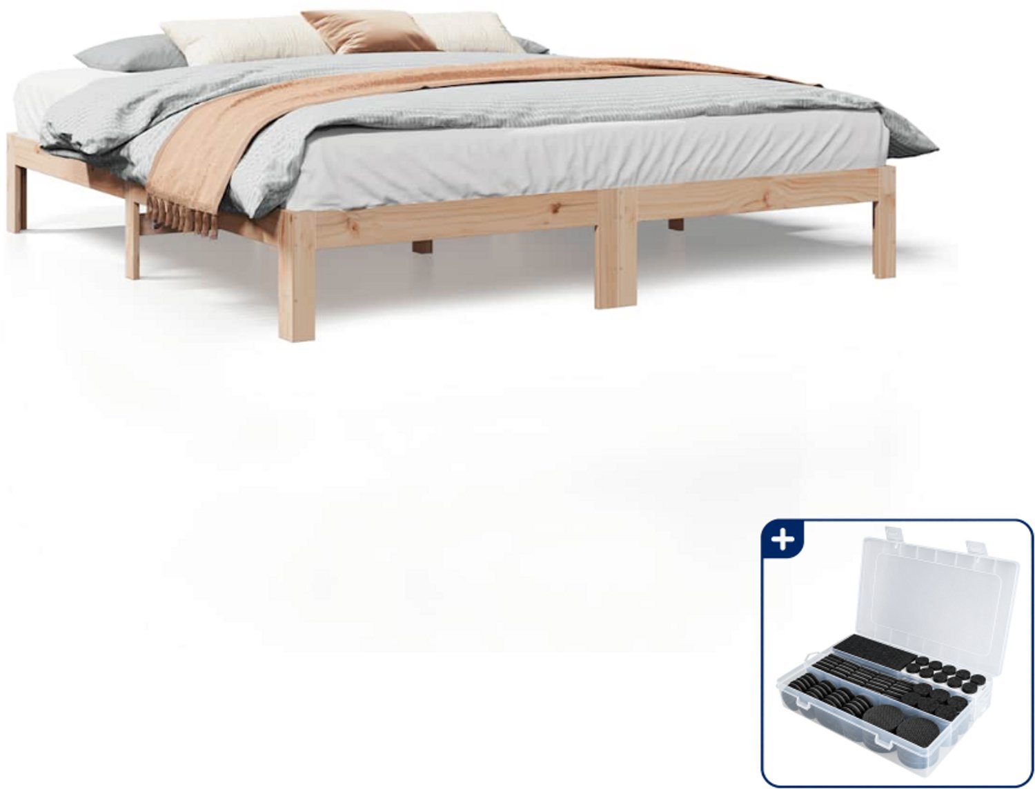 vidaXL Kingsize bedframe - 180 x 200 cm - massief grenenhout - Inclusief antikrasvilt 177-delig Bruin