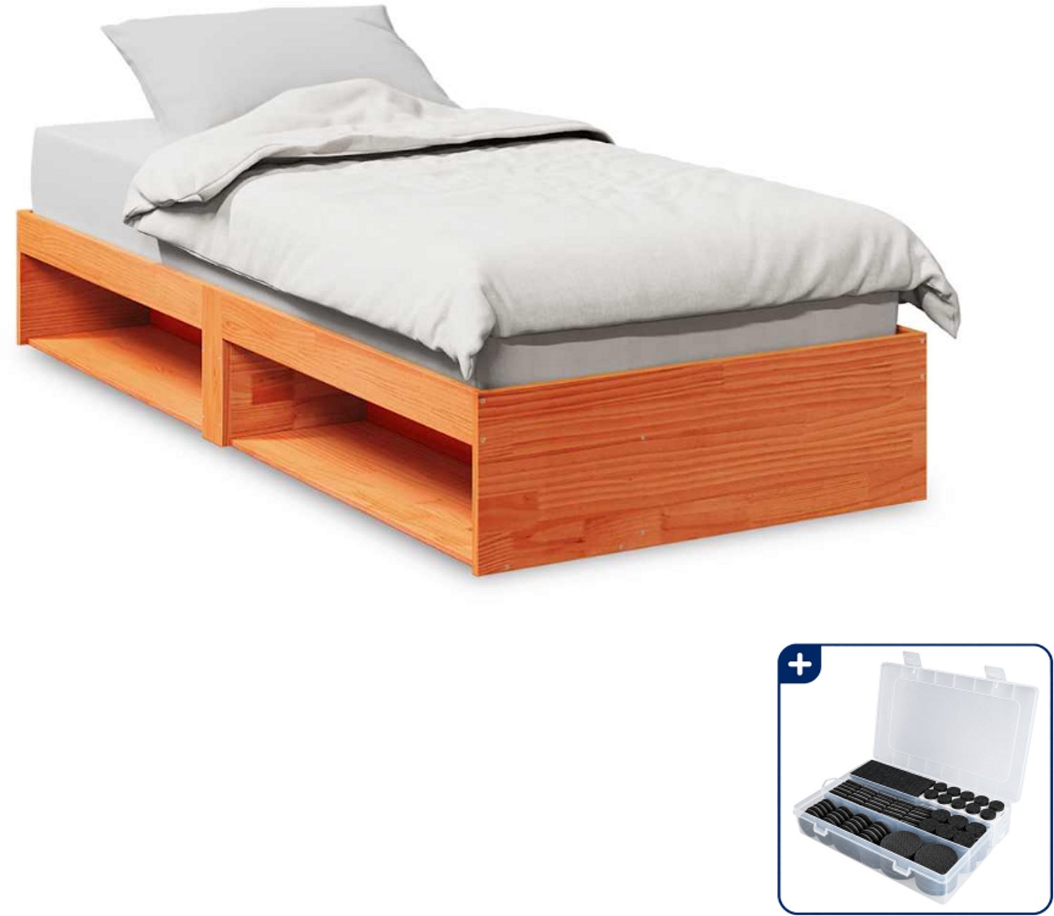 vidaXL bedbank - 100 x 200 cm - massief grenenhout - wasbruin - Inclusief antikrasvilt 177-delig