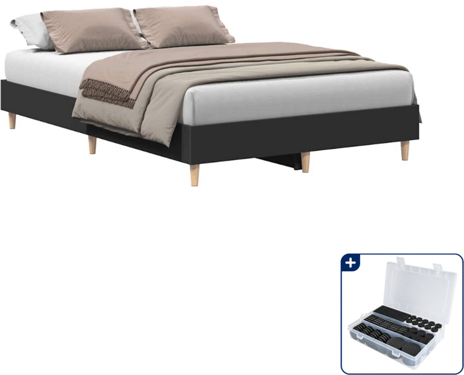 vidaXL bedframe - 120 x 190 cm - zwart - Inclusief antikrasvilt 177-delig
