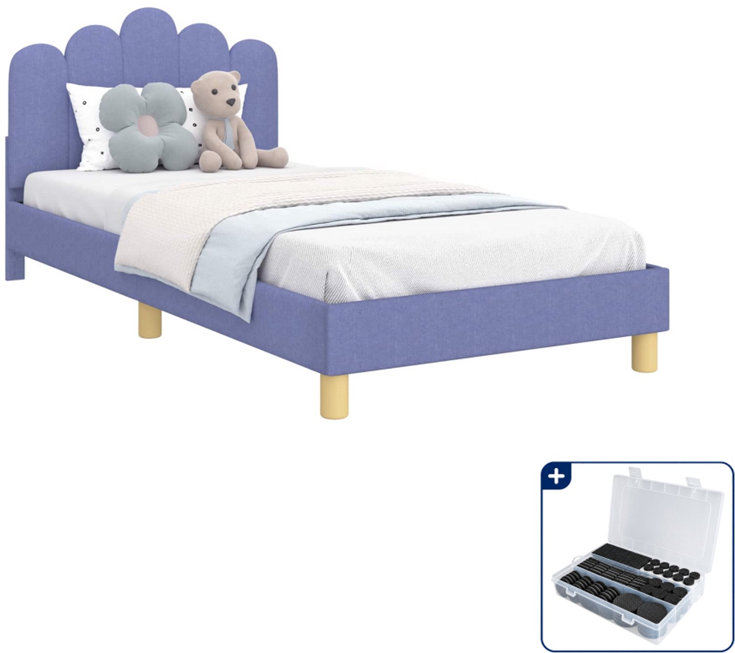 vidaXL kinderbedframe - 90 x 190 cm - bewerkt hout - jeans blauw - Inclusief antikrasvilt 177-delig