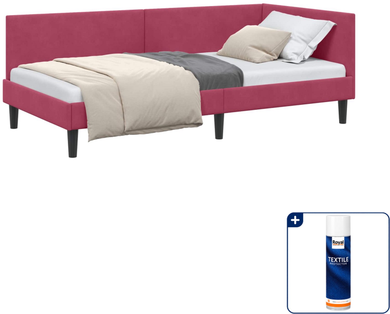 vidaXL hoekbedframe - 90 x 190 cm - fluweel - wijnrood - Inclusief textielbeschermer 500 ml