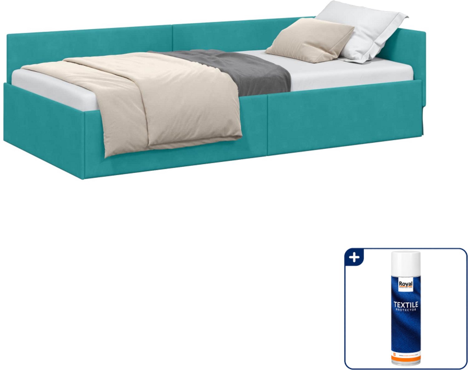 vidaXL hoekbedframe - 100 x 200 cm - fluweel - turquoise - Inclusief textielbeschermer 500 ml