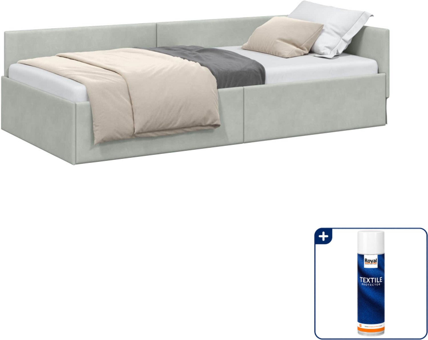vidaXL hoekbedframe - 80 x 200 cm - fluweel - lichtgrijs - Inclusief textielbeschermer 500 ml