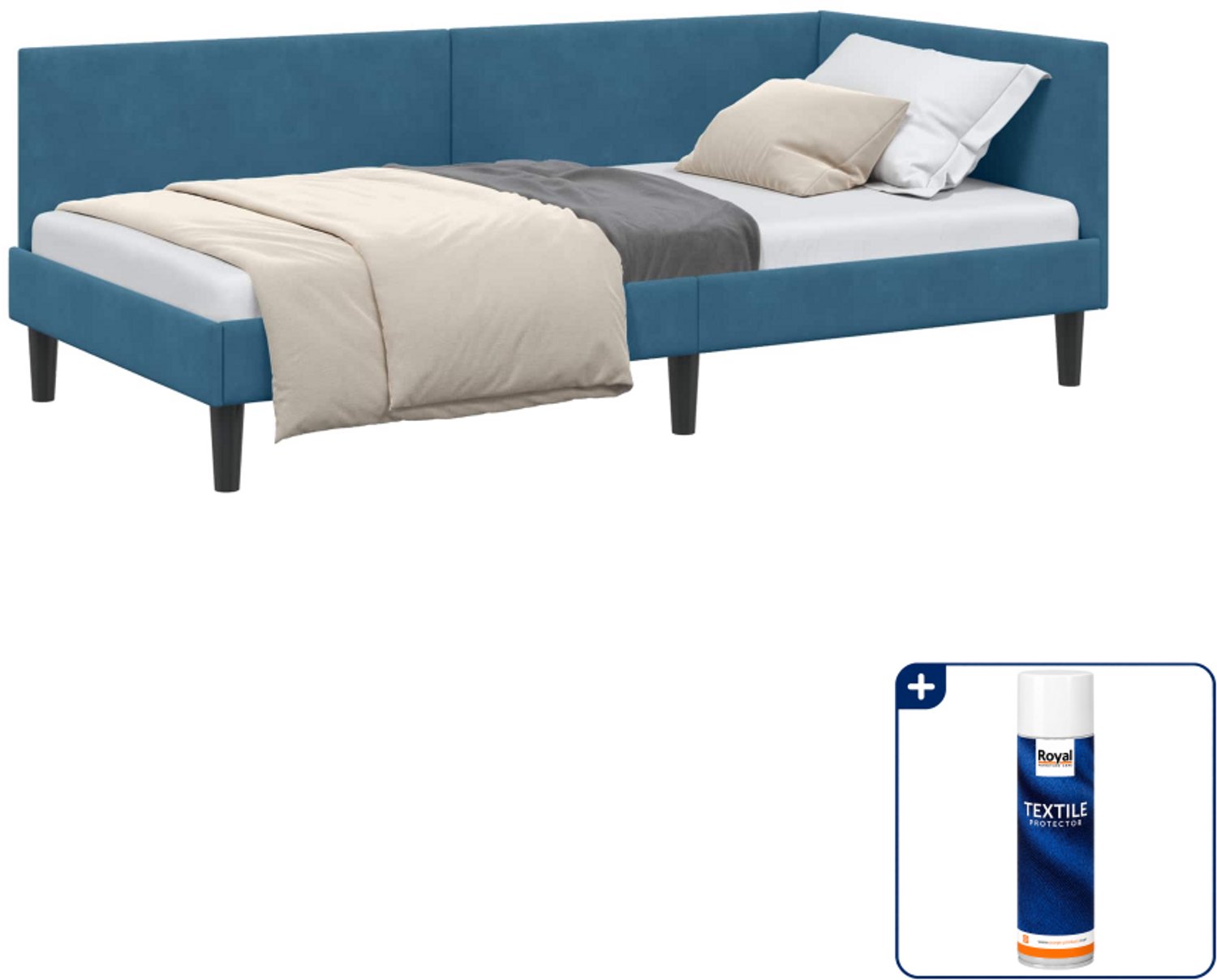 vidaXL hoekbedframe - 80 x 200 cm - fluweel - blauw - Inclusief textielbeschermer 500 ml
