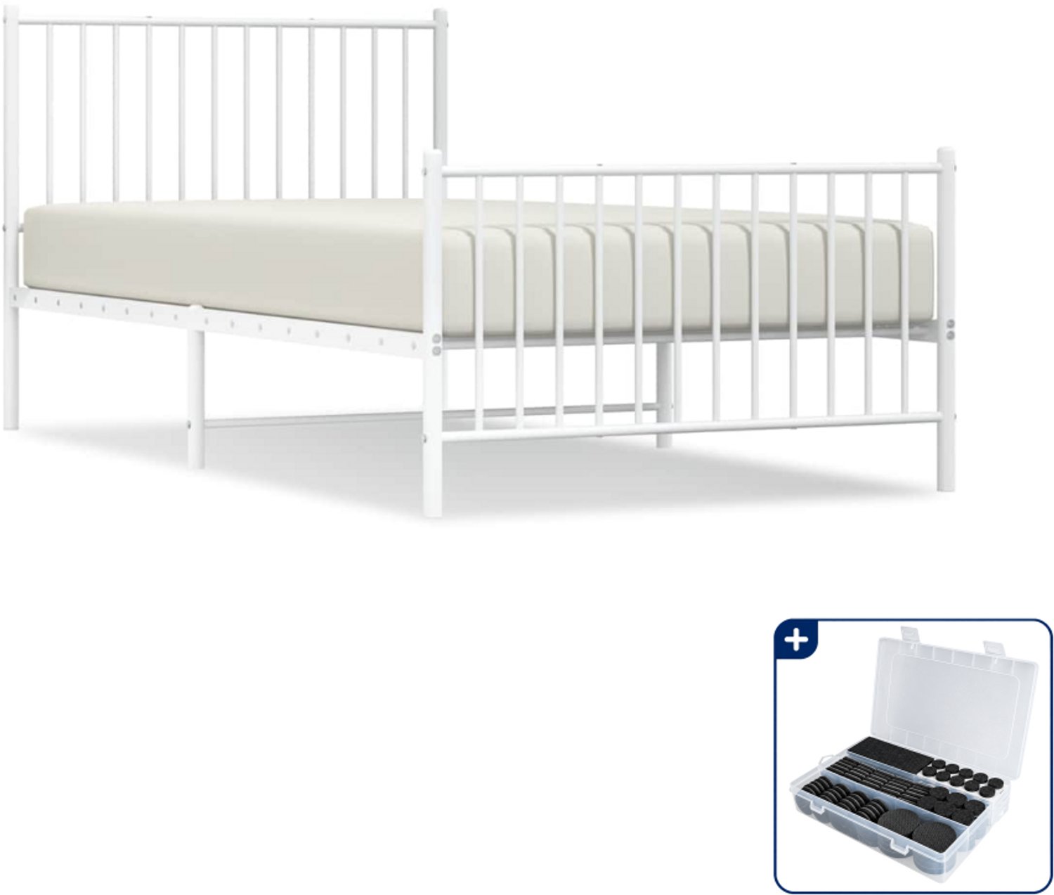 vidaXL bedframe - 100 x 200 cm - metaal - wit - Inclusief antikrasvilt 177-delig