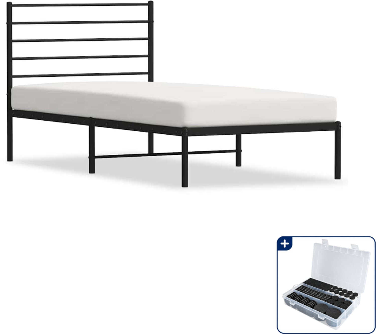 vidaXL bedframe met hoofdbord - 100 x 190 cm - staal - zwart - Inclusief antikrasvilt 177-delig